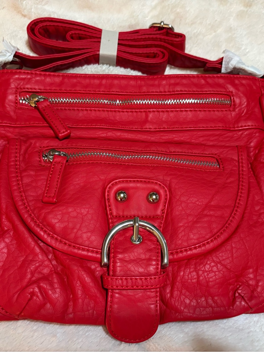 Red Women’s very soft vegan Leather  Crossbody Bag - Stylish Everyday Carry